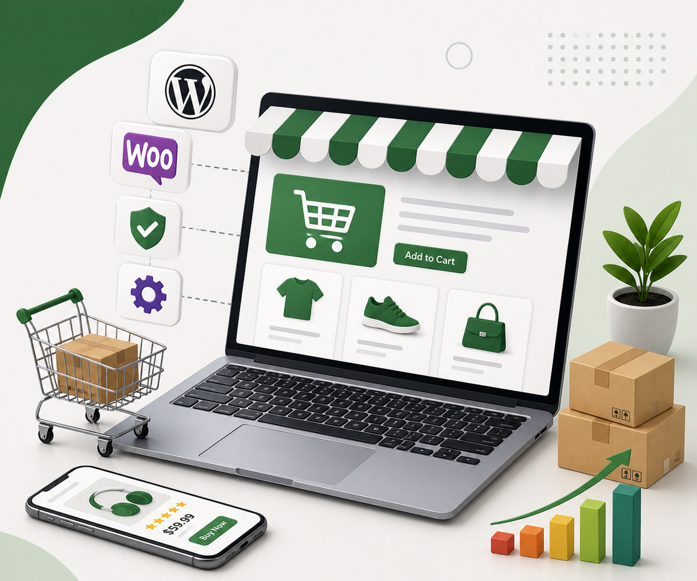 WooCommerce online store design with product setup and payment integration